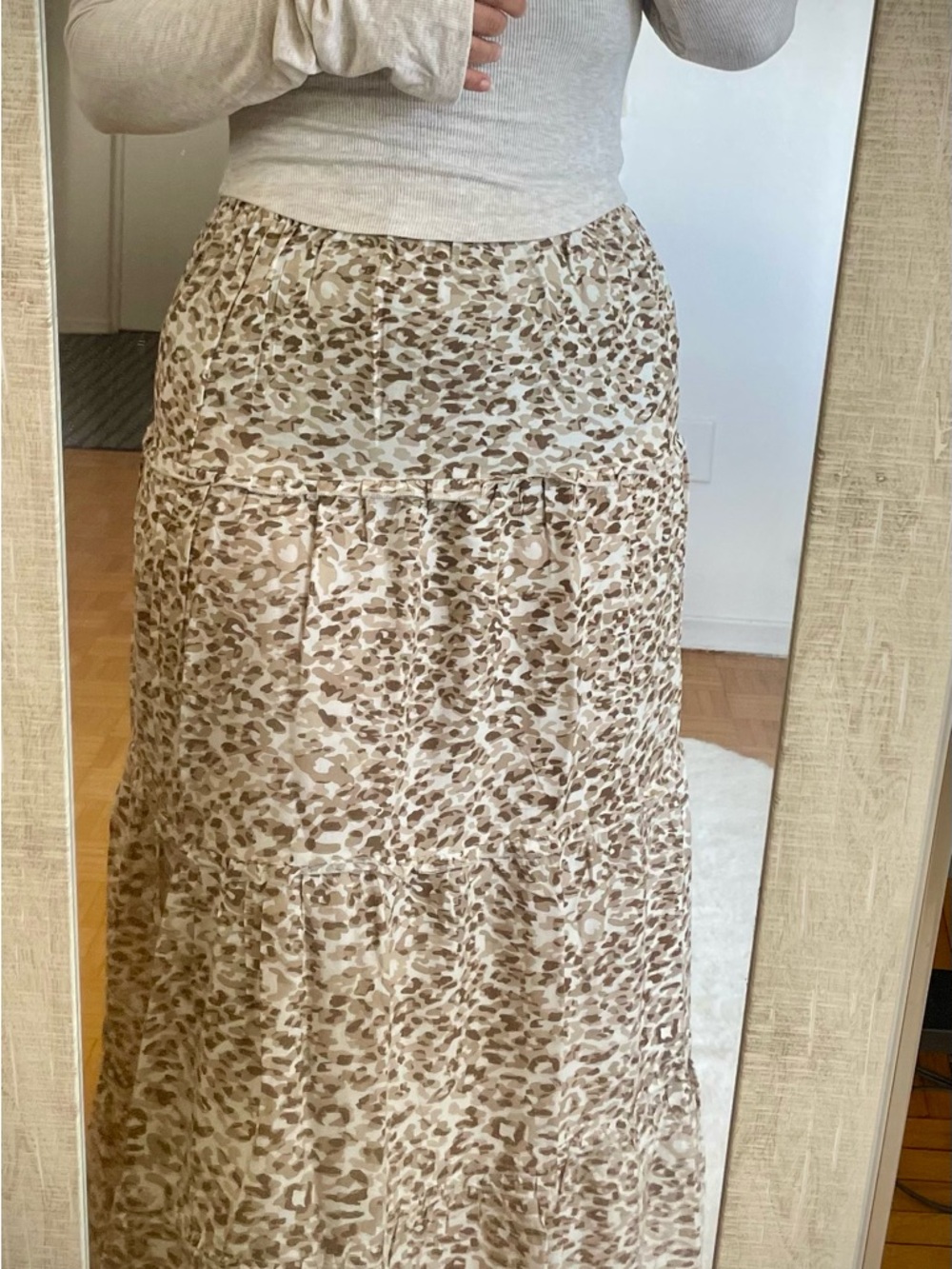 Tiered Beige Leopard Print Maxi Skirt AND long sleeve blouse